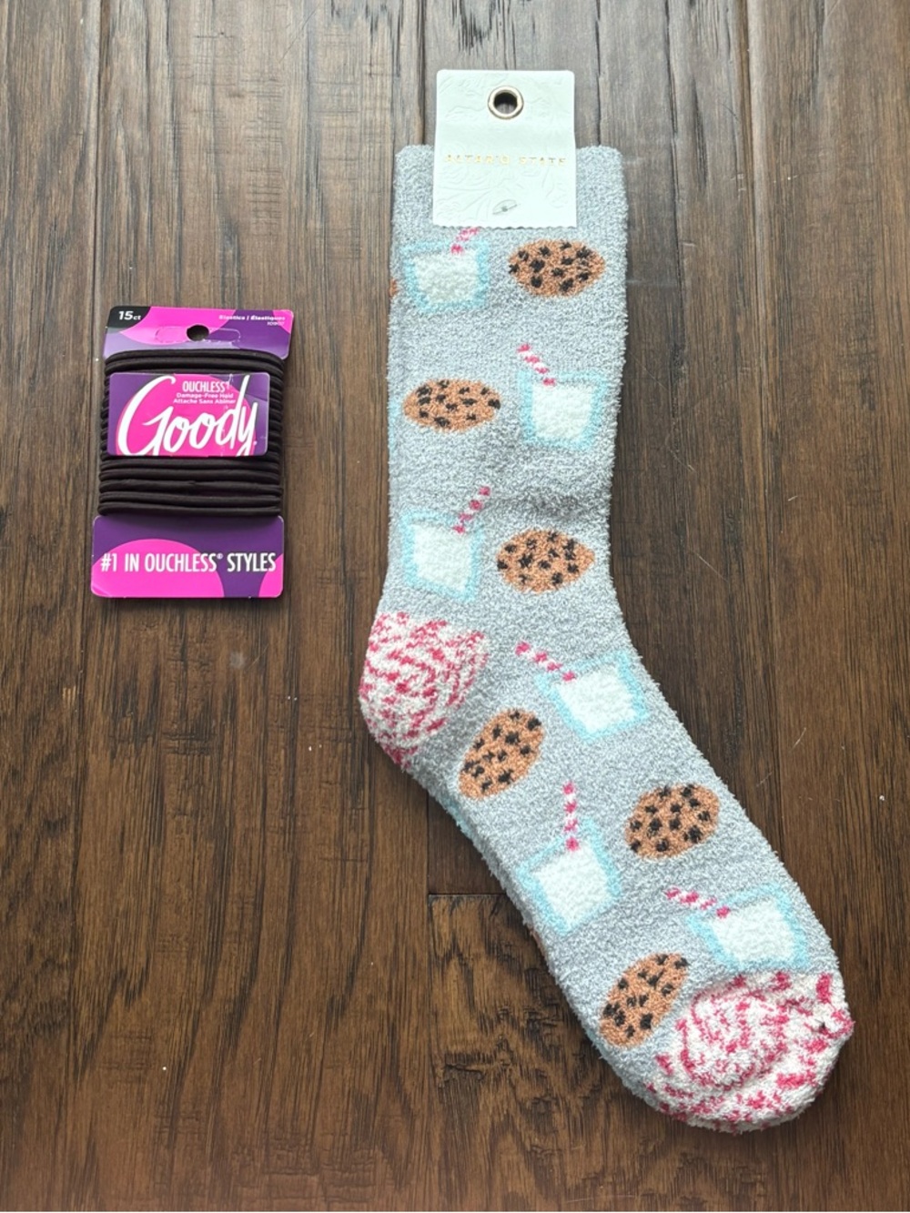 Altar’d State Cozy Blue Cookie & Milk Fuzzy Socks + Hair Ties Bundle